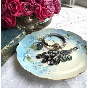 Antique Haviland France Hand Painted Blue Forget Me Not Trinket Plate 6" Limoges